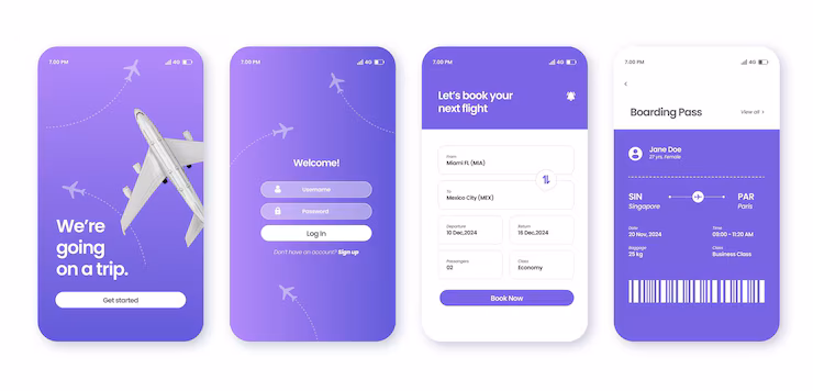 Travel app screens